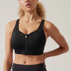 Athleta Advance Front Zip Black Sportsbra 34D